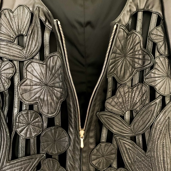Rare & HTF Gemma Kahng New York VTG Cut-out Black Floral Runway Leather Jacket S - Picture 5 of 16